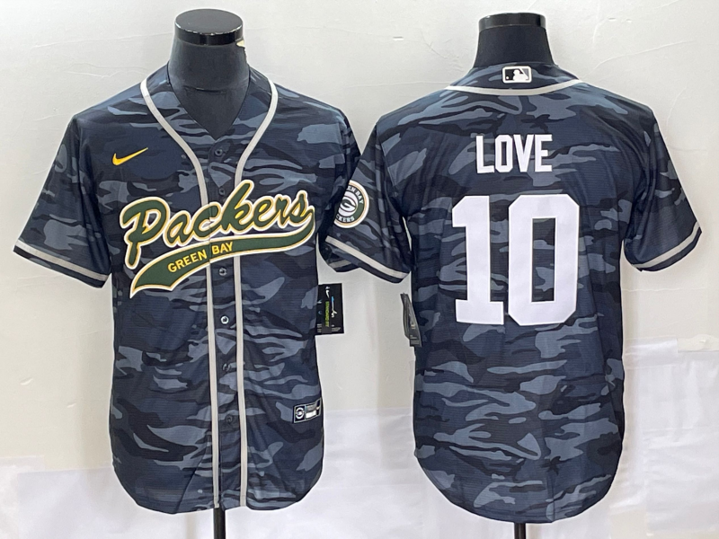 Men's Green Bay Packers #10 Jordan Love Gray Camo Cool Base Stitched Baseball Jersey